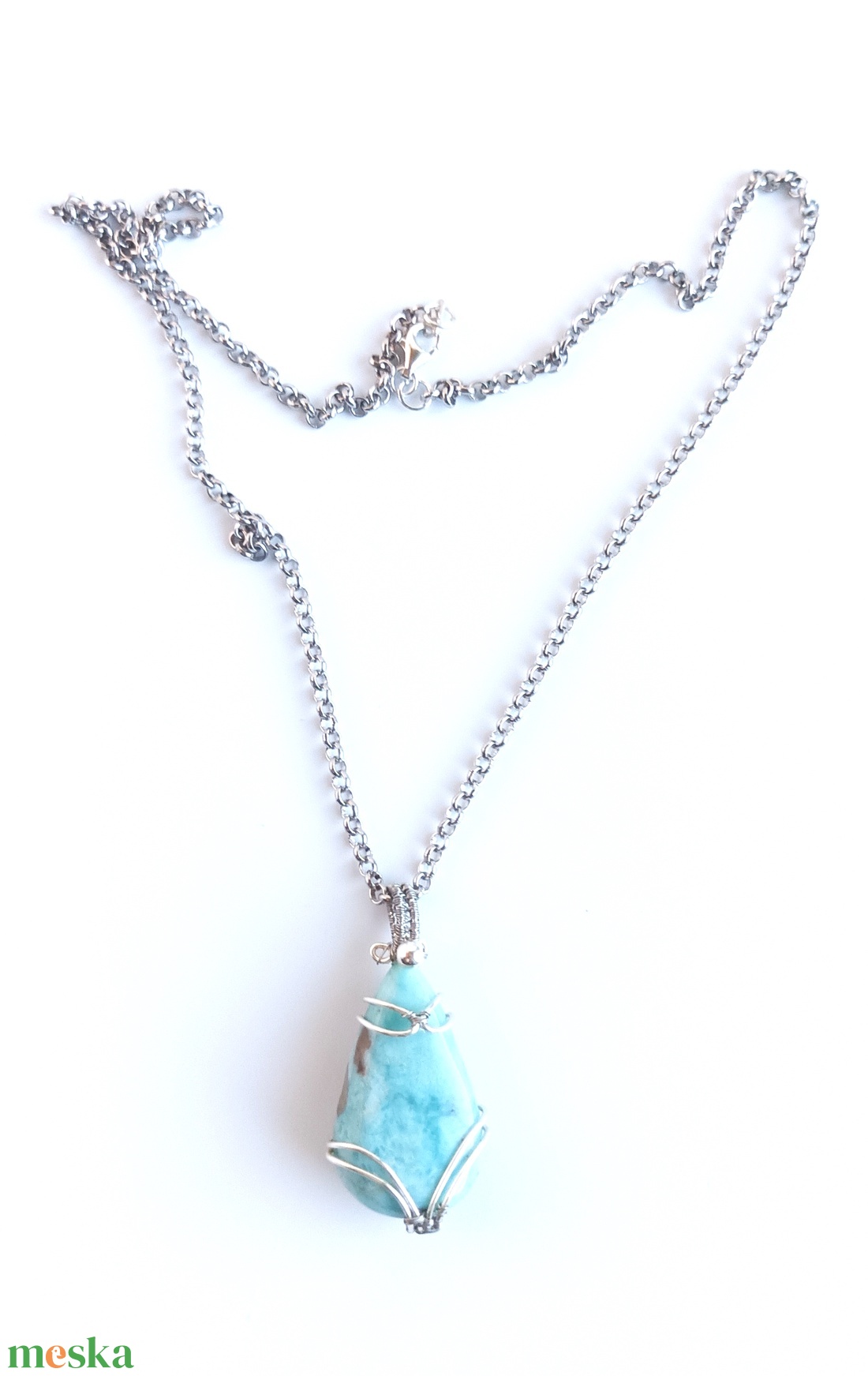 Larimár természetes ásvány nyaklánc - ékszer - nyaklánc - medál - Meska.hu