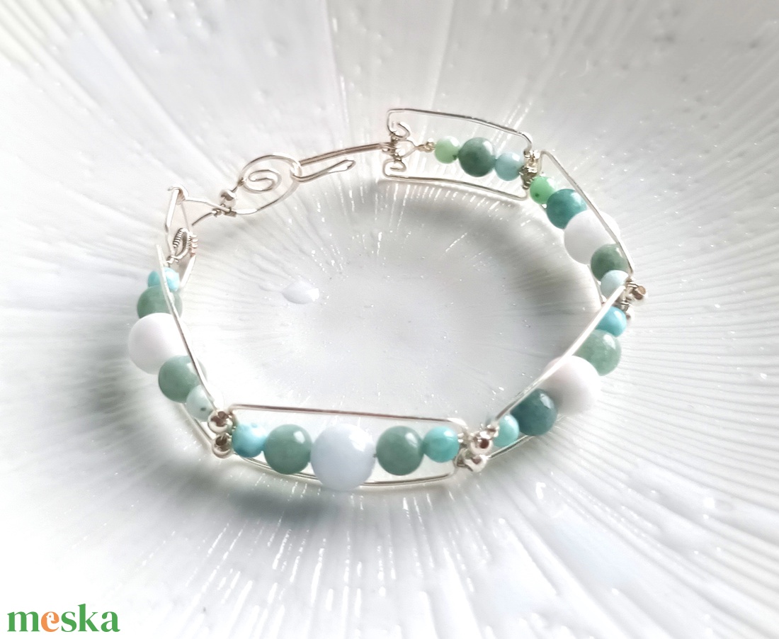 Réz orgon karkötő valódi jade és larimár ásvánnyal - ékszer - karkötő - ásványkarkötő - Meska.hu
