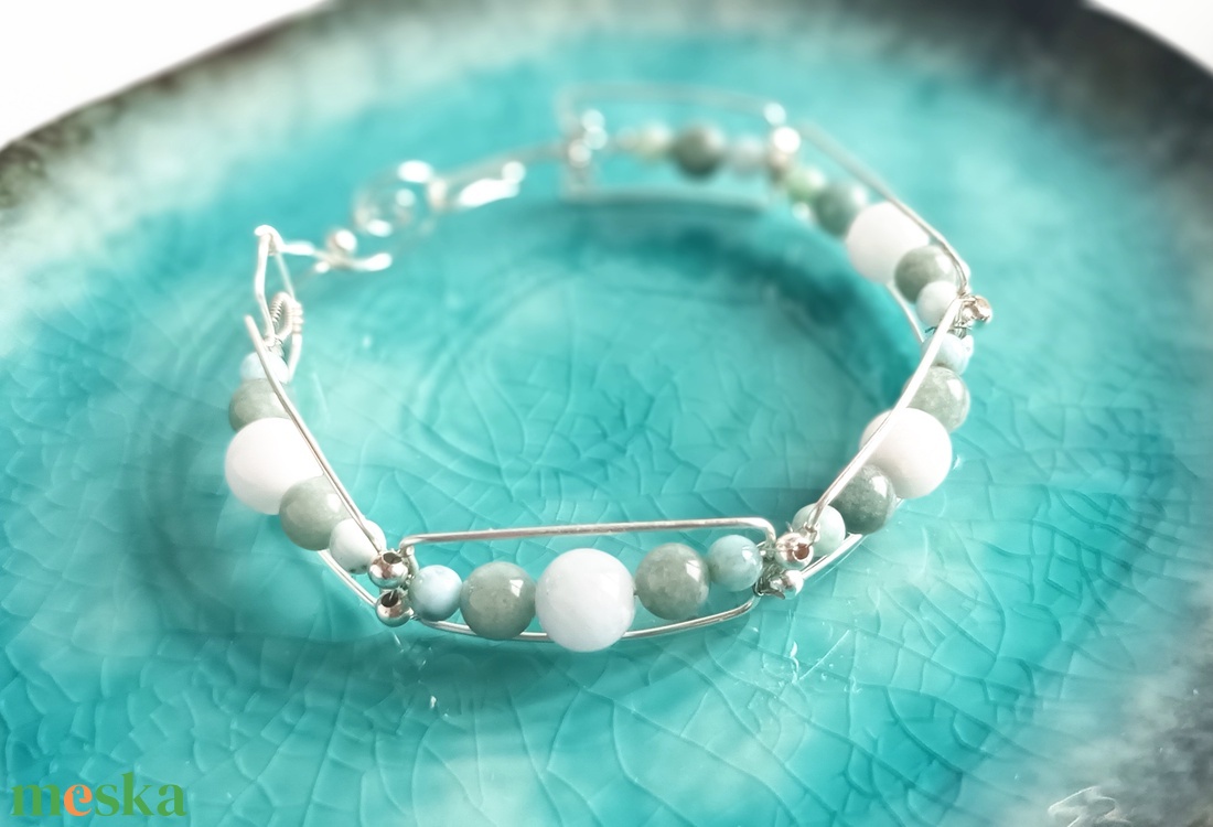 Réz orgon karkötő valódi jade és larimár ásvánnyal - ékszer - karkötő - ásványkarkötő - Meska.hu