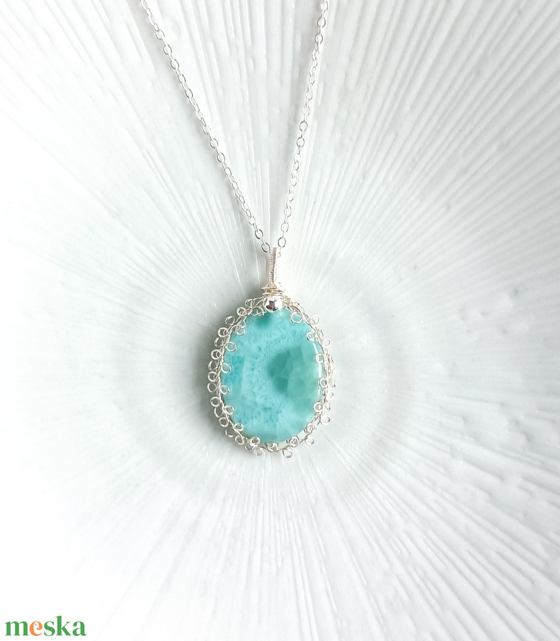 Prémium larimár természetes ásvány nyaklánc - ékszer - nyaklánc - medál - Meska.hu