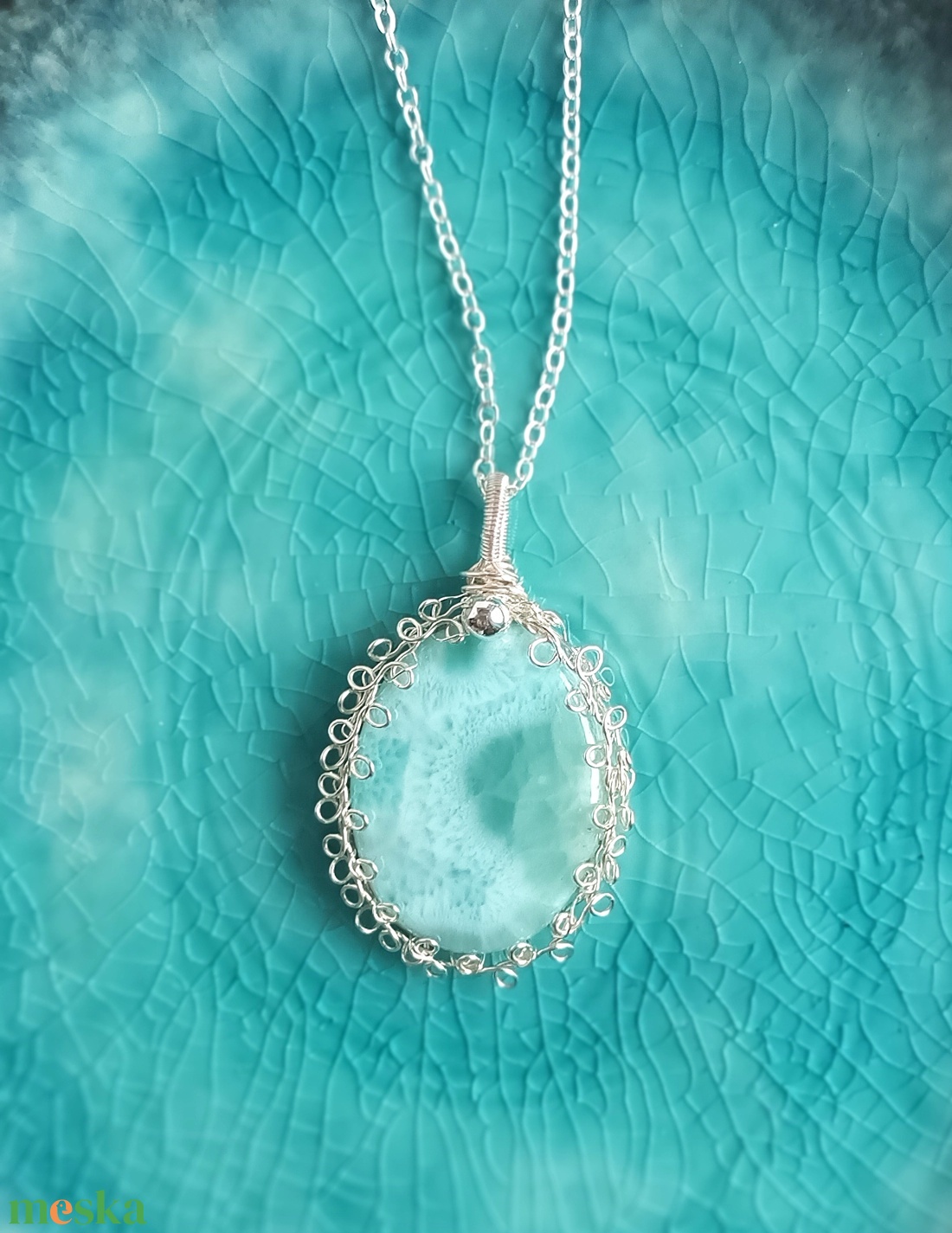 Prémium larimár természetes ásvány nyaklánc - ékszer - nyaklánc - medál - Meska.hu