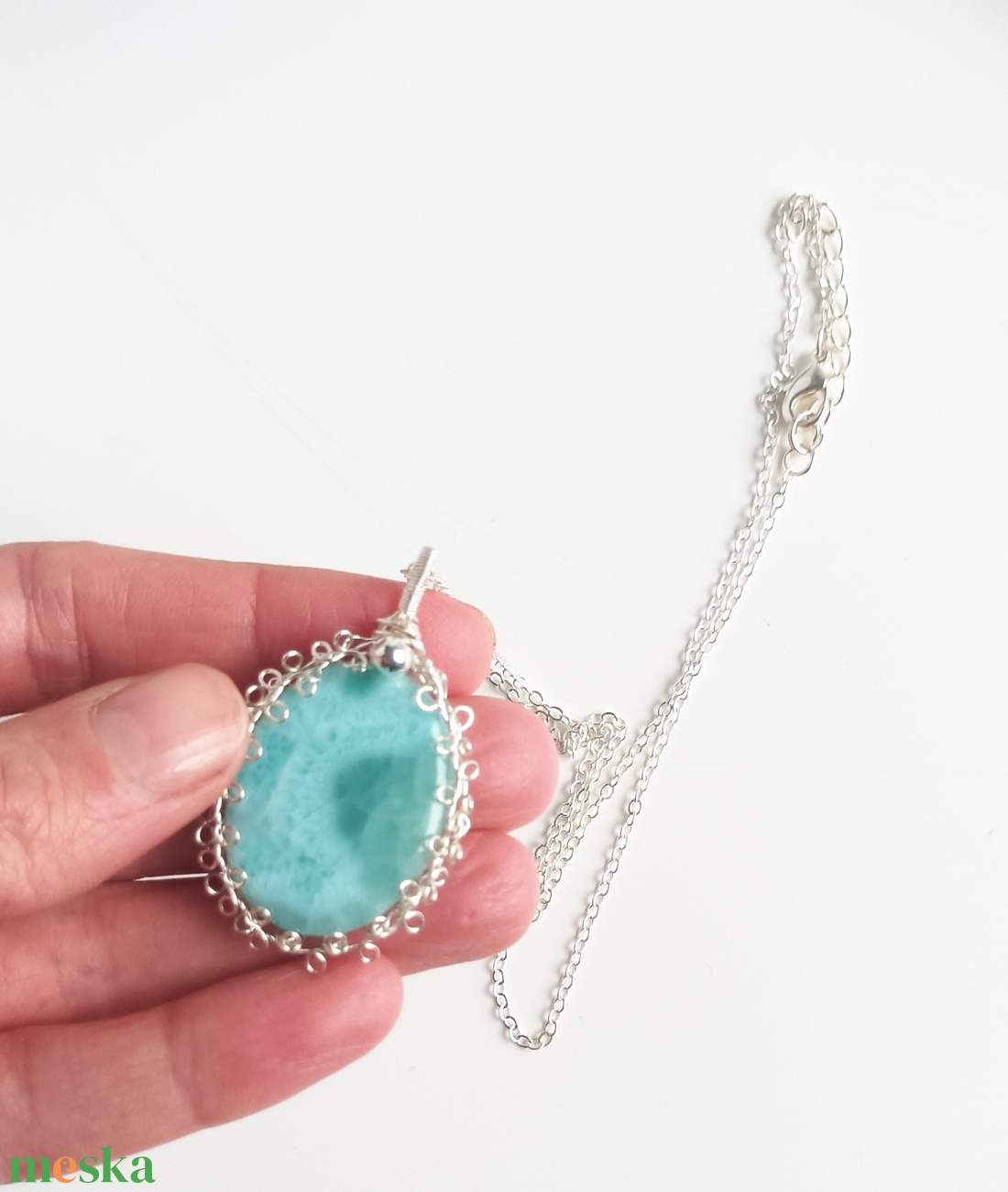 Prémium larimár természetes ásvány nyaklánc - ékszer - nyaklánc - medál - Meska.hu