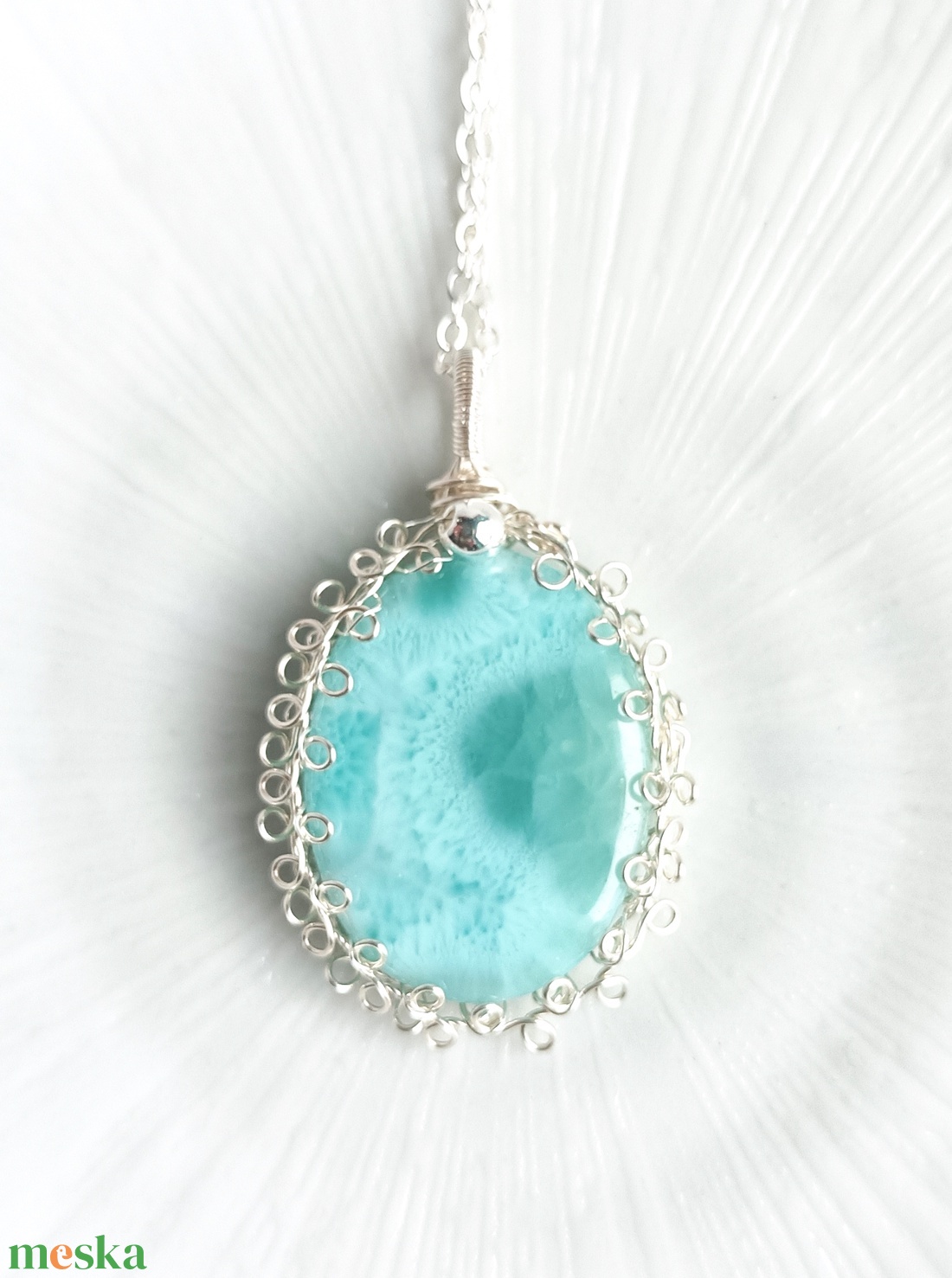 Prémium larimár természetes ásvány nyaklánc - ékszer - nyaklánc - medál - Meska.hu