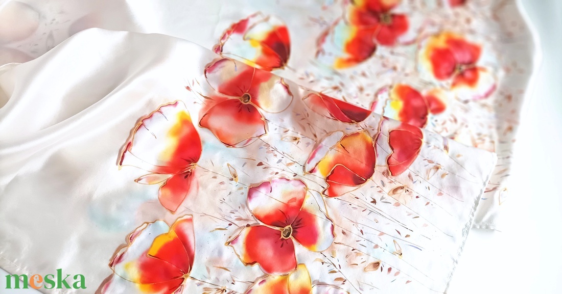 Pipacs mező tiszta selyem stóla - ruha & divat - sál, sapka, kendő - sál - Meska.hu