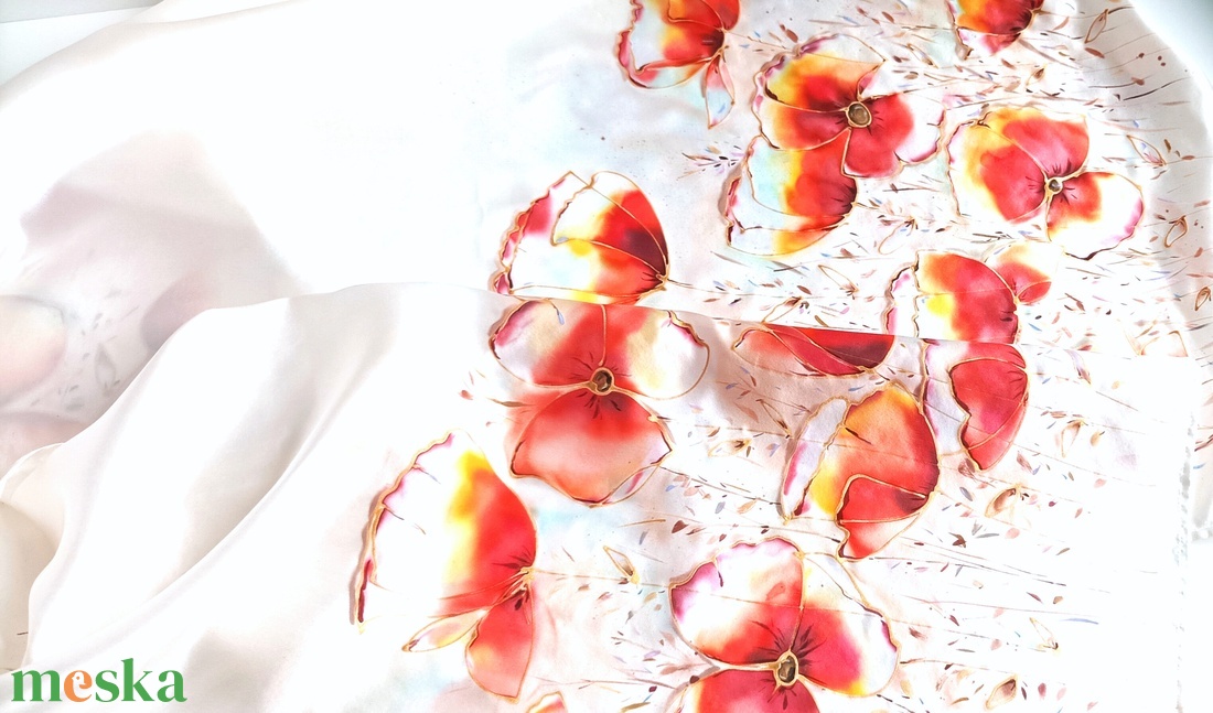 Pipacs mező tiszta selyem stóla - ruha & divat - sál, sapka, kendő - sál - Meska.hu