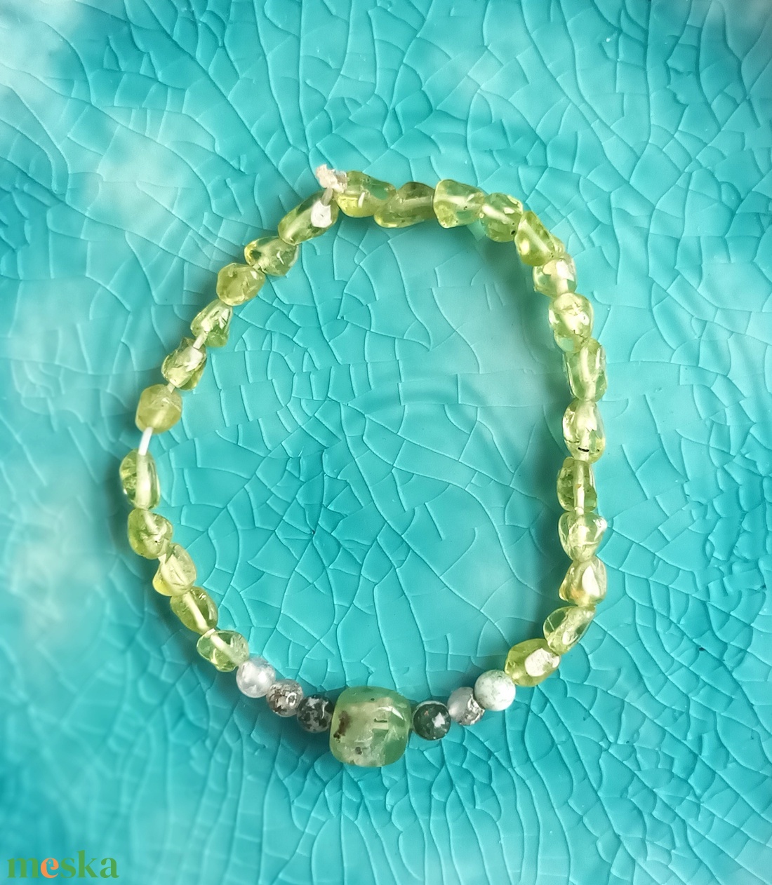 Olivin karkötő valódi ásvánnyal - ékszer - karkötő - ásványkarkötő - Meska.hu