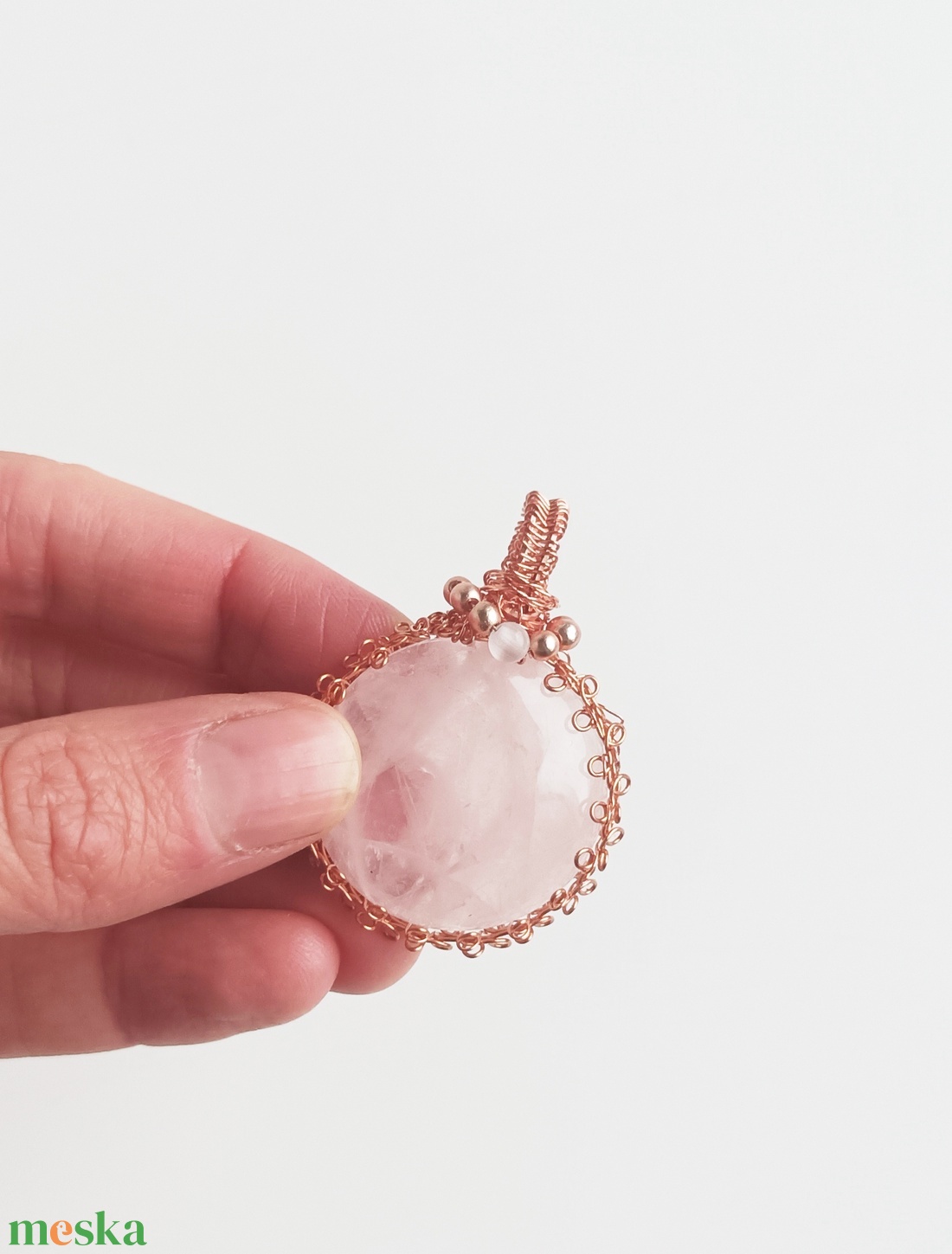 Rózsakvarc valódi ásvány medál - ékszer - nyaklánc - medálos nyaklánc - Meska.hu