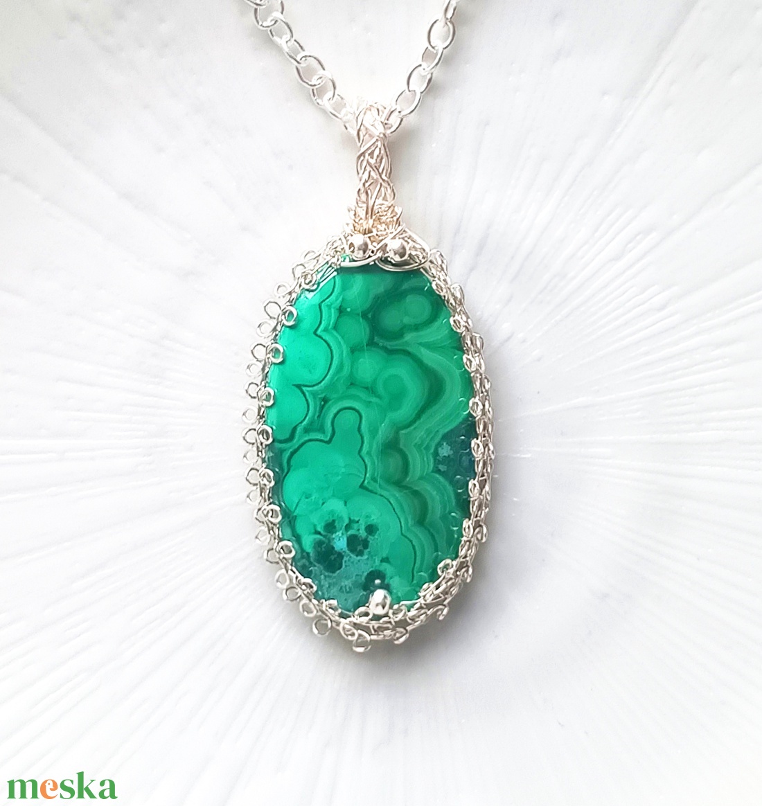 Prémium malachit természetes ásvány nyaklánc - ékszer - nyaklánc - medálos nyaklánc - Meska.hu