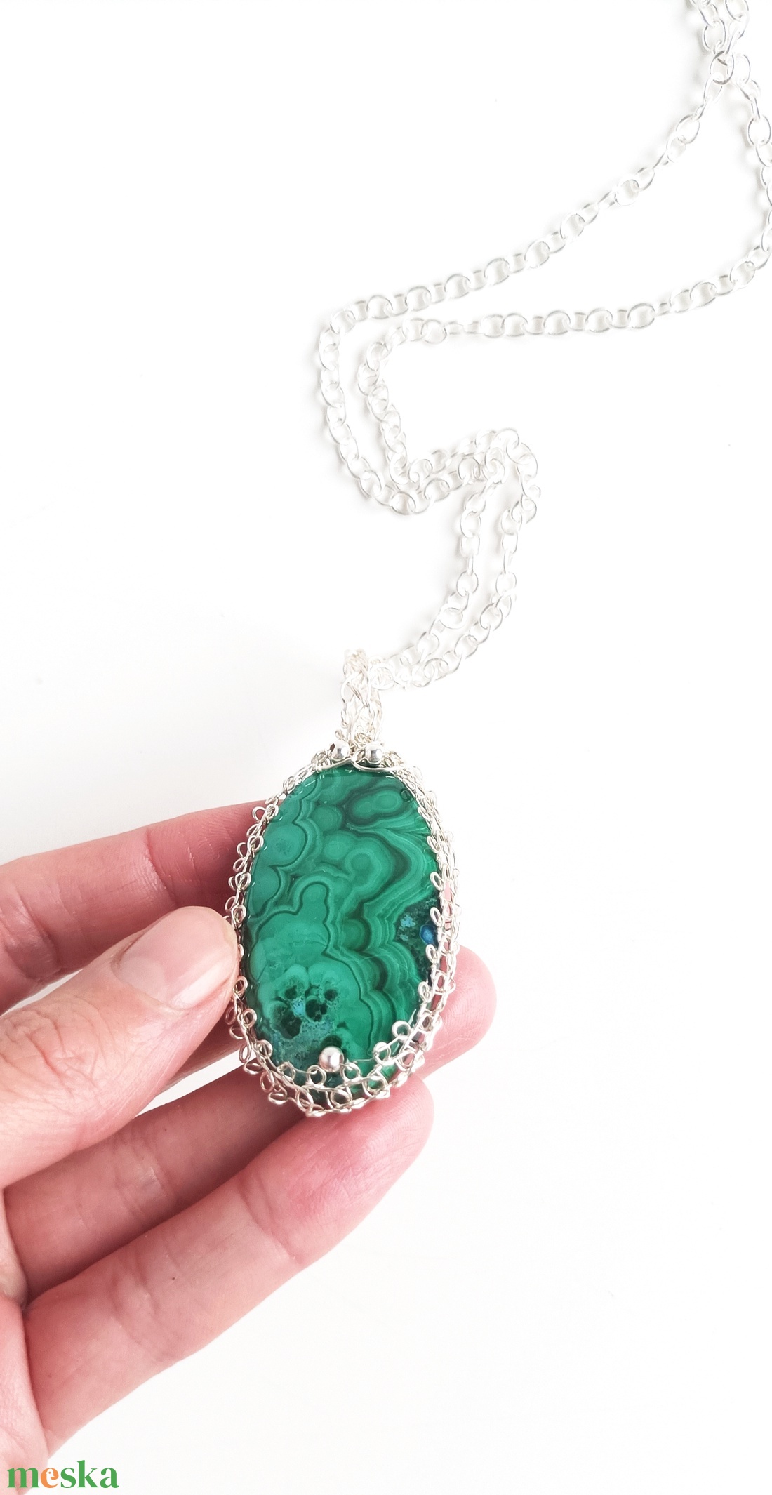 Prémium malachit természetes ásvány nyaklánc - ékszer - nyaklánc - medálos nyaklánc - Meska.hu
