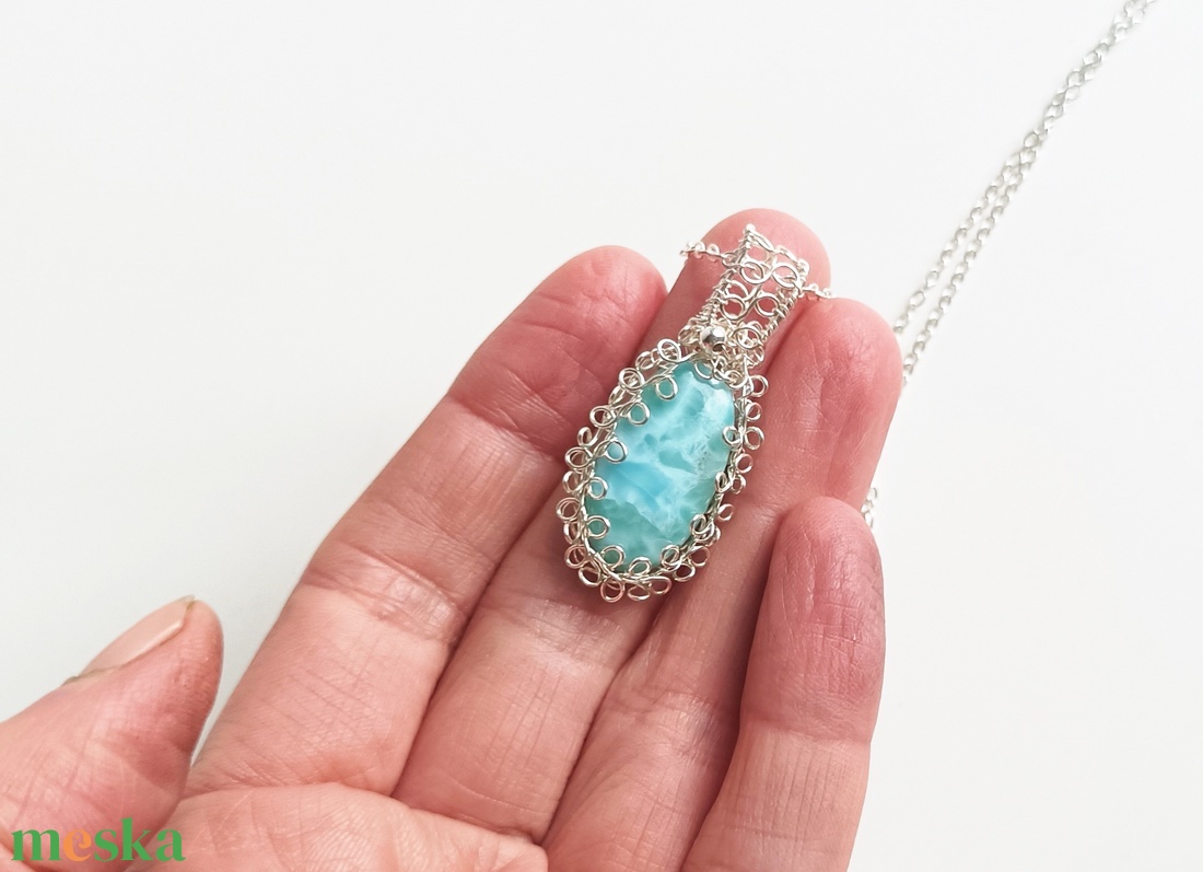 Larimár valódi ásvány medálos nyaklánc - ékszer - nyaklánc - medálos nyaklánc - Meska.hu