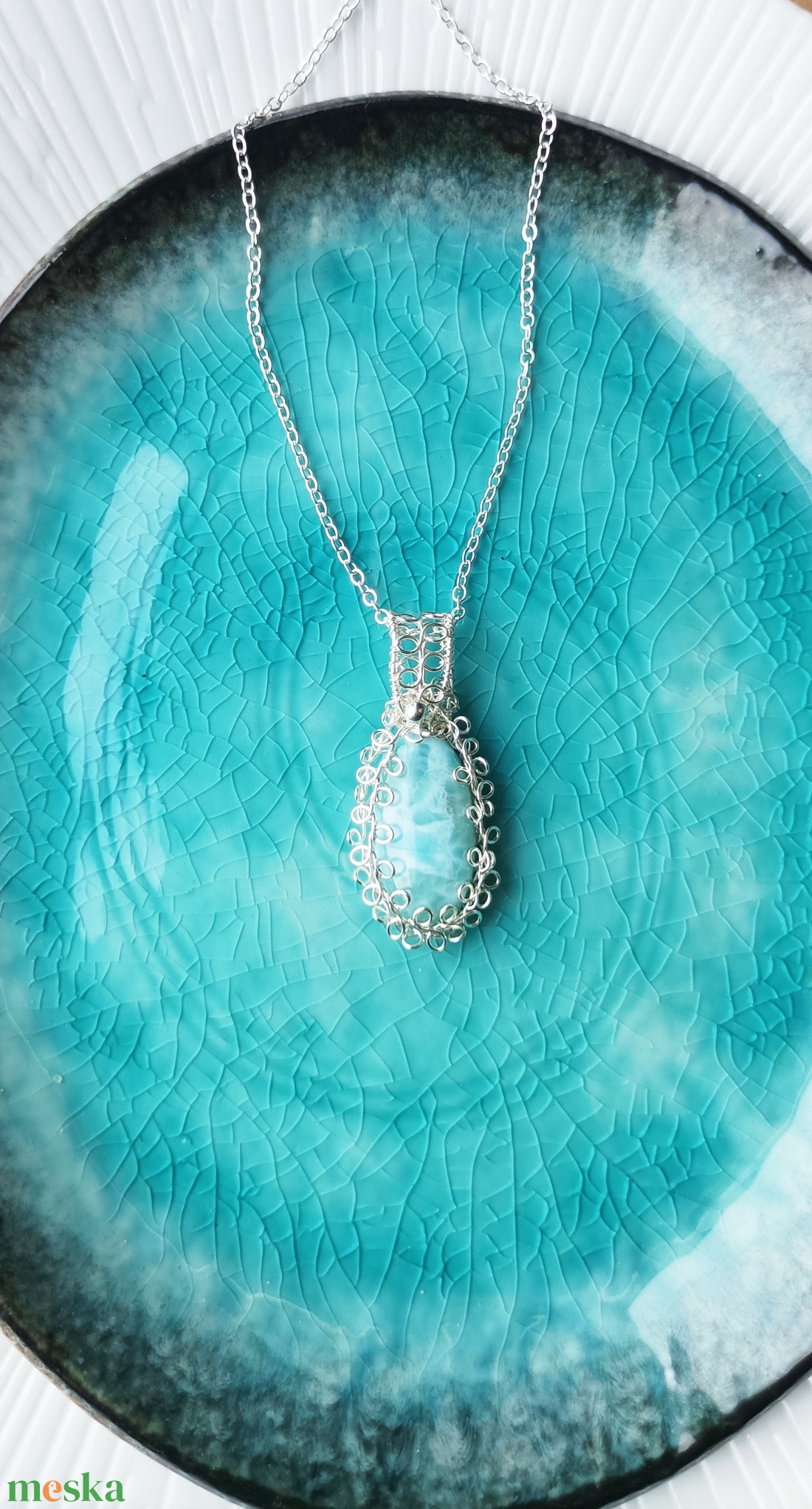 Larimár valódi ásvány medálos nyaklánc - ékszer - nyaklánc - medálos nyaklánc - Meska.hu