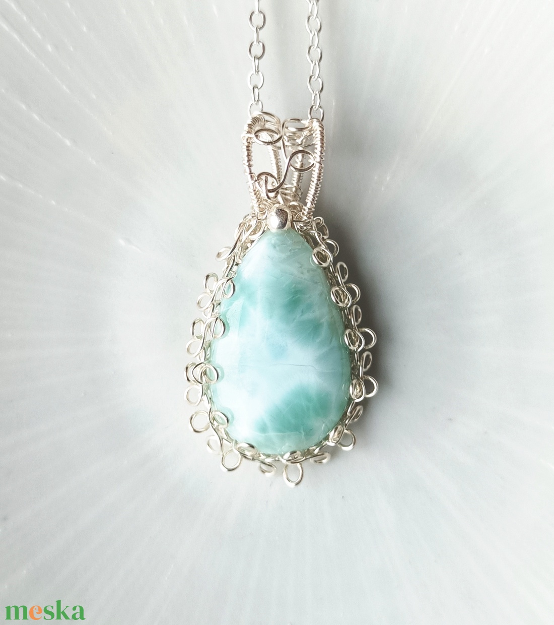 Larimár valódi ásvány nyaklánc - ékszer - nyaklánc - medálos nyaklánc - Meska.hu