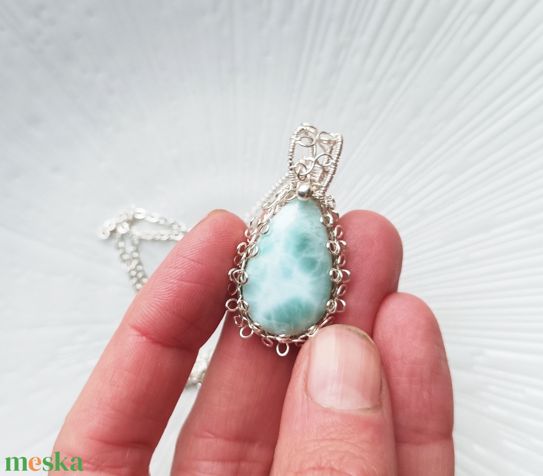 Larimár valódi ásvány nyaklánc - ékszer - nyaklánc - medálos nyaklánc - Meska.hu