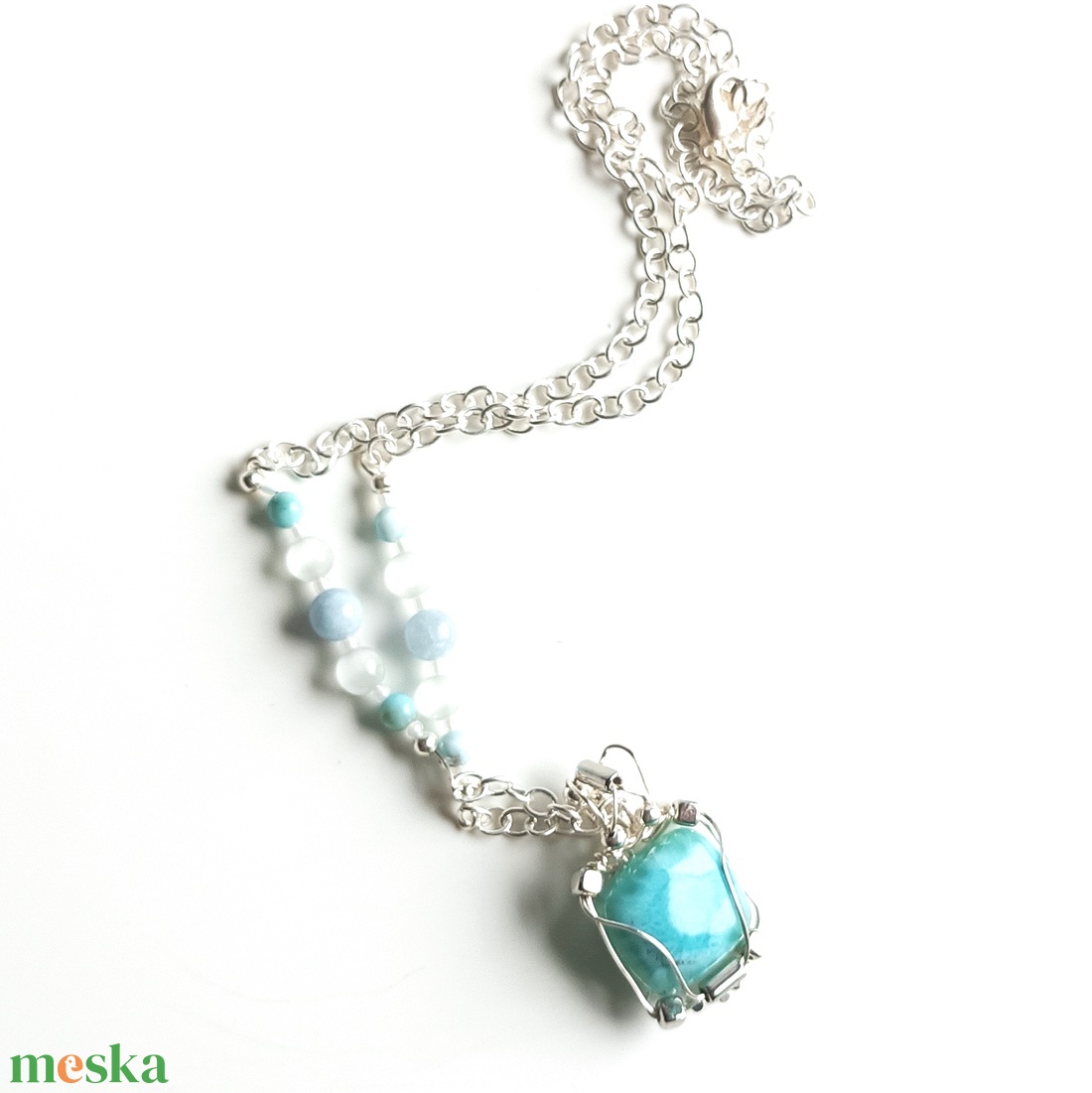 Larimár valódi ásvány medálos nyaklánc - ékszer - nyaklánc - medálos nyaklánc - Meska.hu