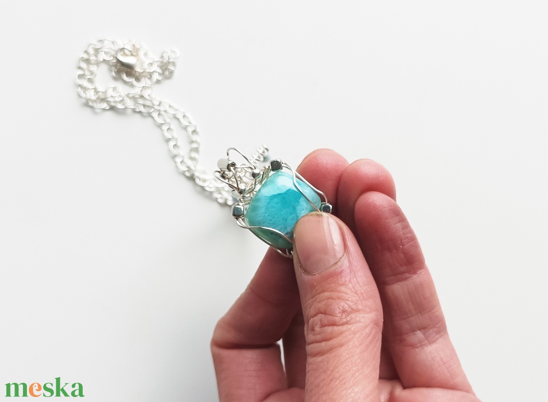 Larimár valódi ásvány medálos nyaklánc - ékszer - nyaklánc - medálos nyaklánc - Meska.hu