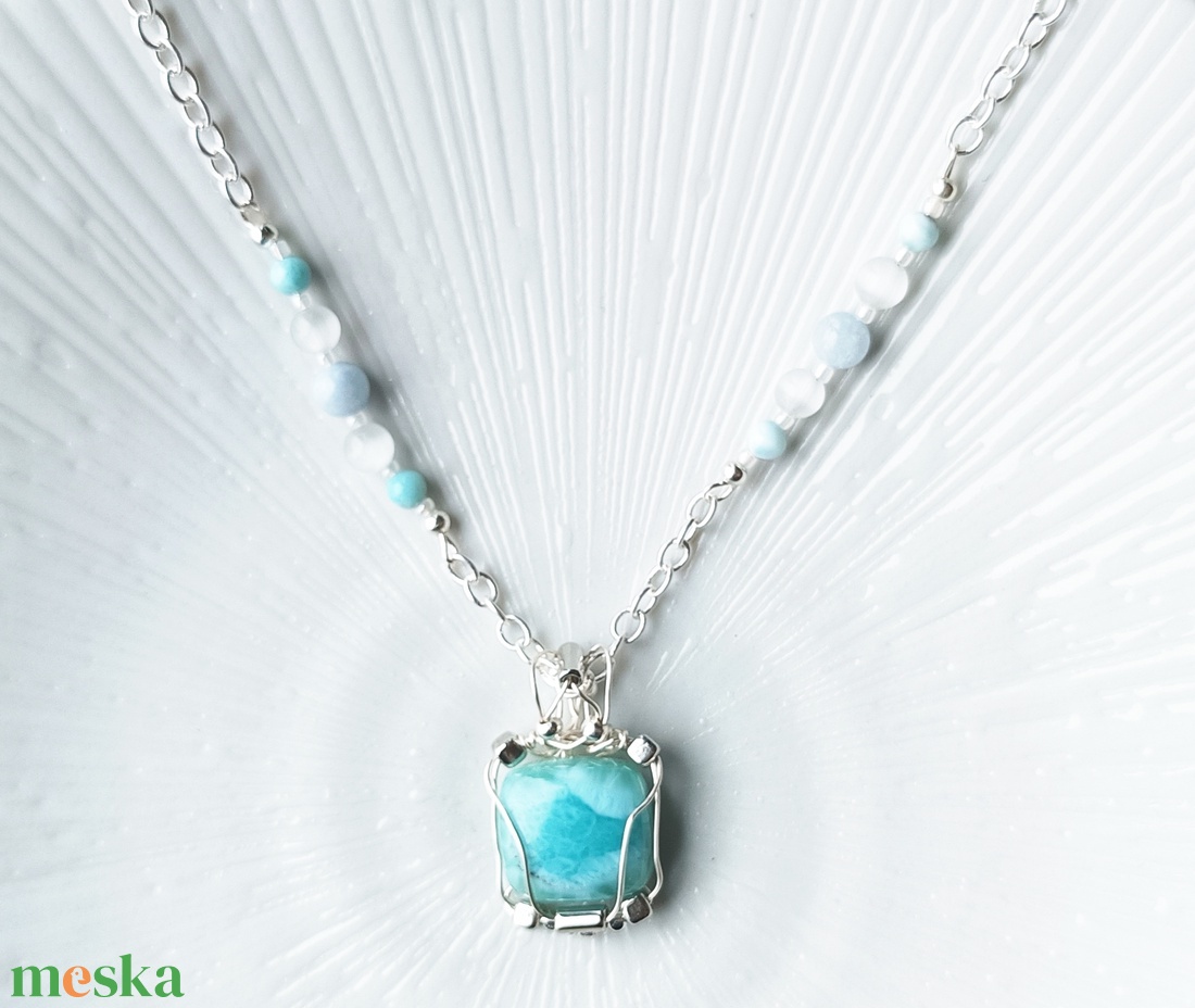 Larimár valódi ásvány medálos nyaklánc - ékszer - nyaklánc - medálos nyaklánc - Meska.hu