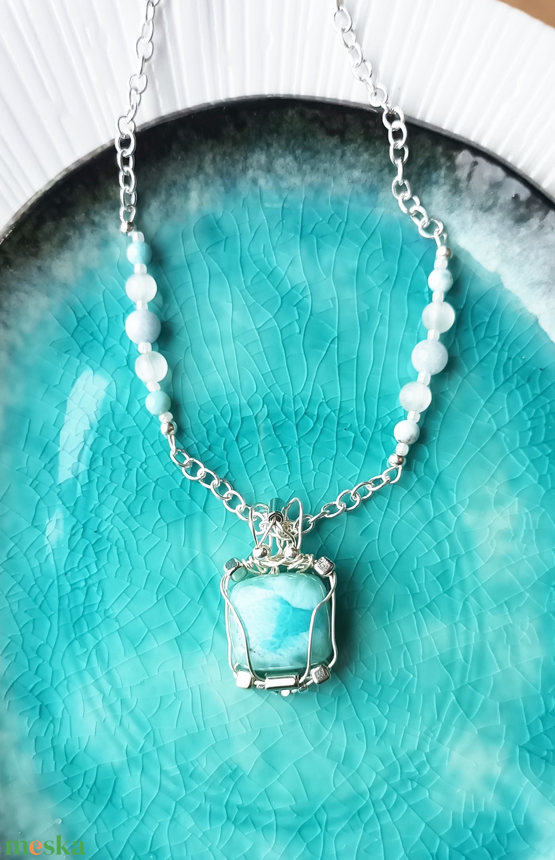 Larimár valódi ásvány medálos nyaklánc - ékszer - nyaklánc - medálos nyaklánc - Meska.hu