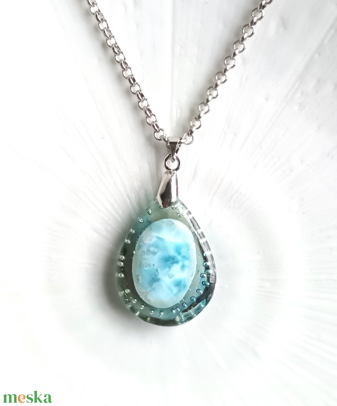 Larimár természetes ásvány nyaklánc - ékszer - nyaklánc - medálos nyaklánc - Meska.hu