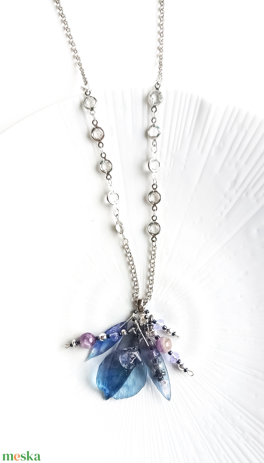 Ametiszt gyöngyös valódi ásvány nyaklánc - ékszer - nyaklánc - medálos nyaklánc - Meska.hu