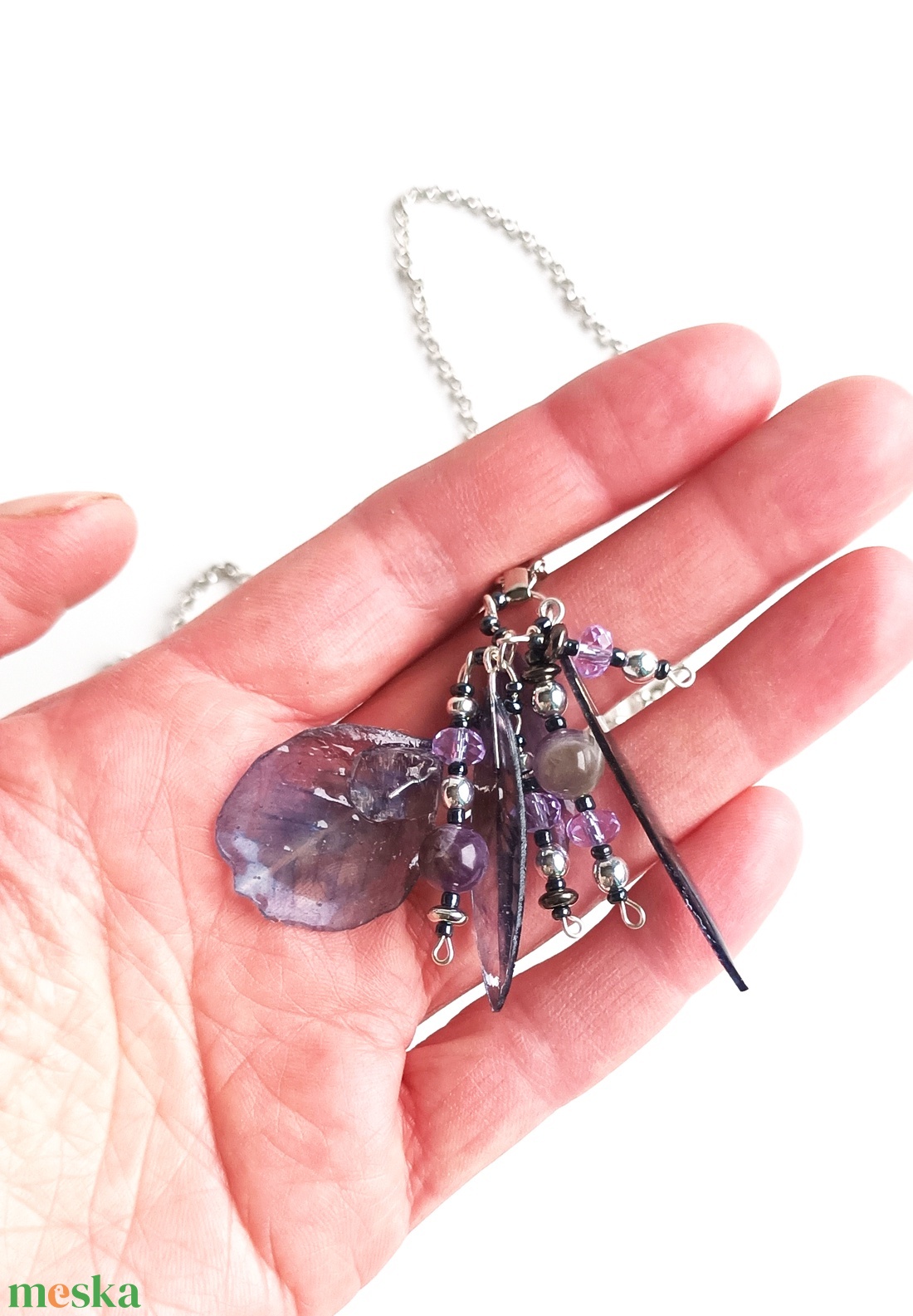 Ametiszt gyöngyös valódi ásvány nyaklánc - ékszer - nyaklánc - medálos nyaklánc - Meska.hu