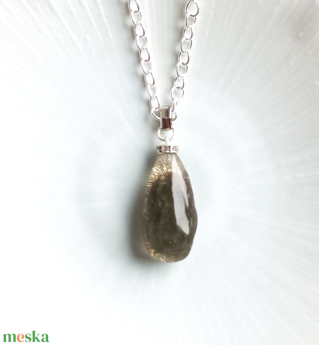 Füstkvarc/türkiz valódi ásvány medál - ékszer - nyaklánc - medál - Meska.hu