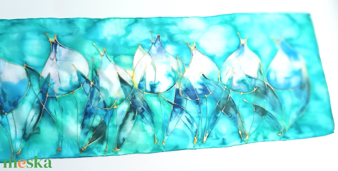 Türkiz tulipánok tiszta selyem sál - ruha & divat - sál, sapka, kendő - sál - Meska.hu