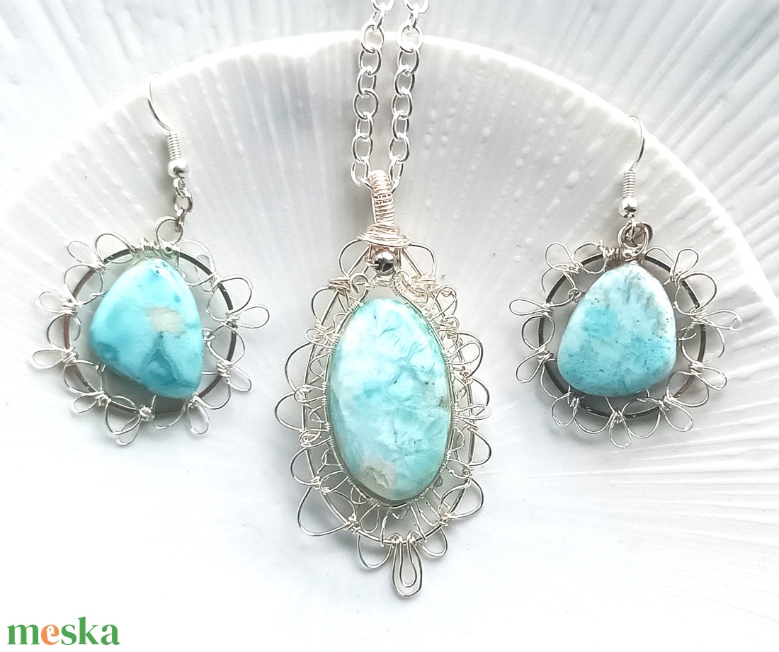 Prémium larimár természetes ásvány ékszer szett - ékszer - ékszerszett - Meska.hu