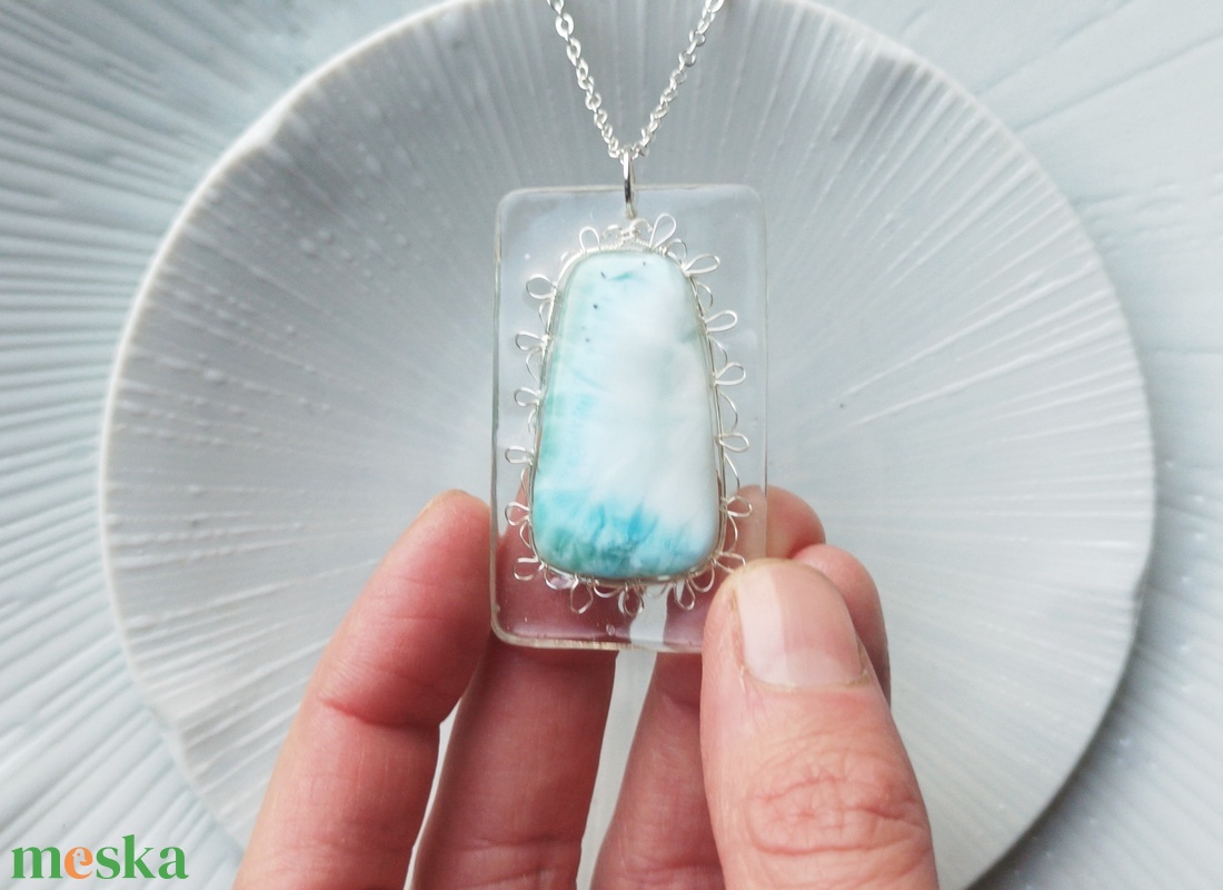 Larimár természetes ásvány nyaklánc - ékszer - nyaklánc - medál - Meska.hu