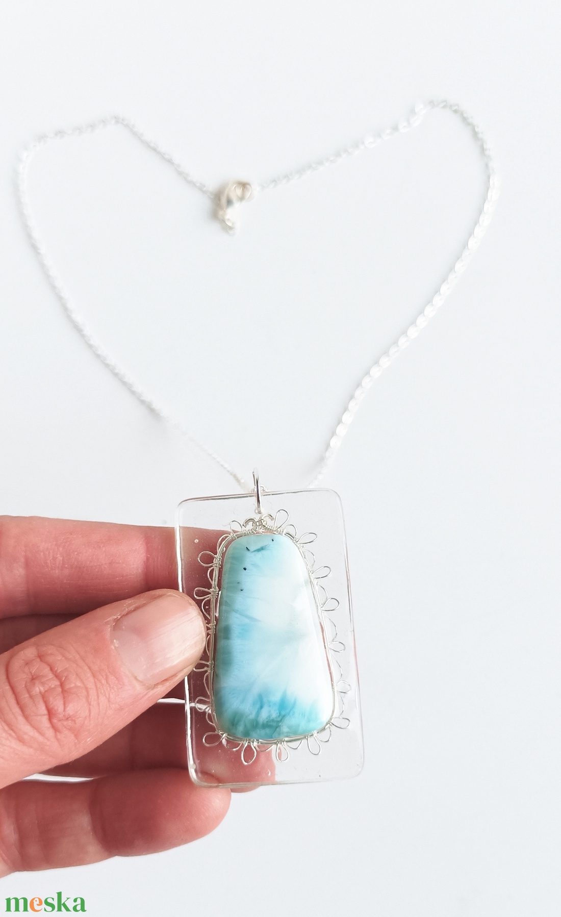 Larimár természetes ásvány nyaklánc - ékszer - nyaklánc - medál - Meska.hu