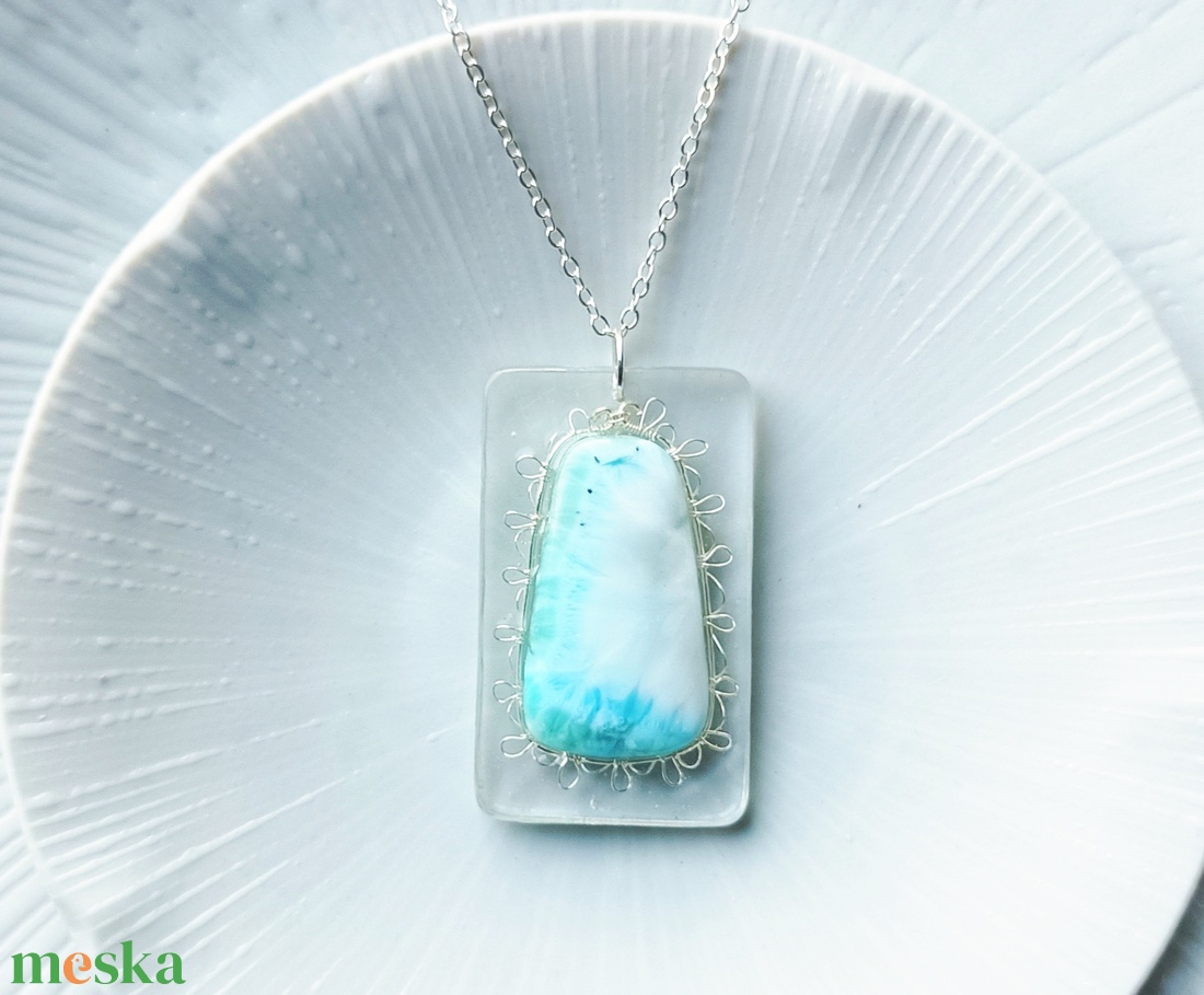 Larimár természetes ásvány nyaklánc - ékszer - nyaklánc - medál - Meska.hu