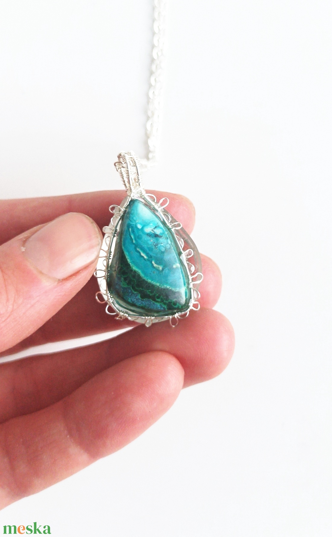 Prémium malachit-krizokolla természetes ásvány nyaklánc - ékszer - nyaklánc - medálos nyaklánc - Meska.hu