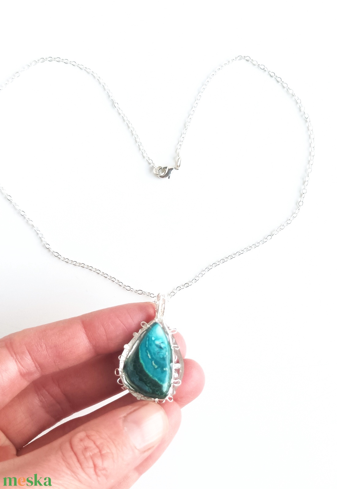 Prémium malachit-krizokolla természetes ásvány nyaklánc - ékszer - nyaklánc - medálos nyaklánc - Meska.hu