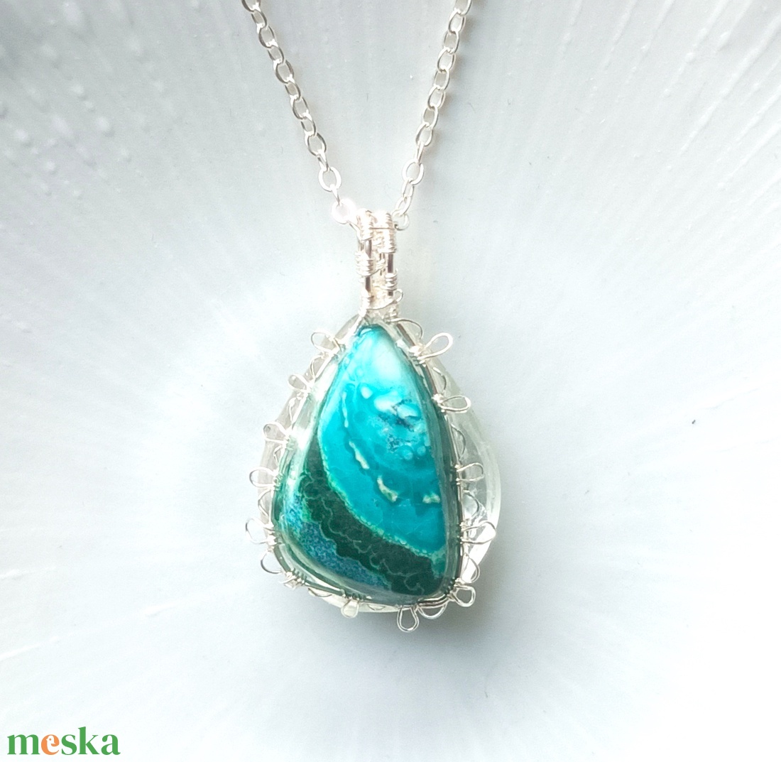 Prémium malachit-krizokolla természetes ásvány nyaklánc - ékszer - nyaklánc - medálos nyaklánc - Meska.hu