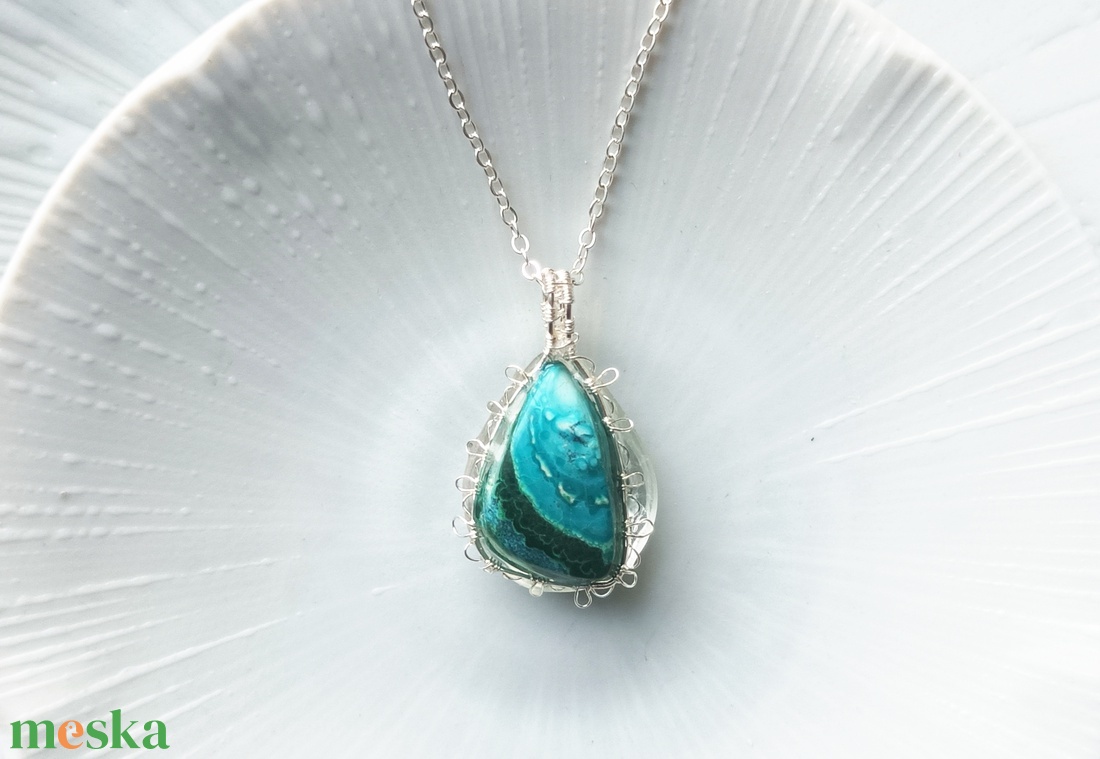 Prémium malachit-krizokolla természetes ásvány nyaklánc - ékszer - nyaklánc - medálos nyaklánc - Meska.hu