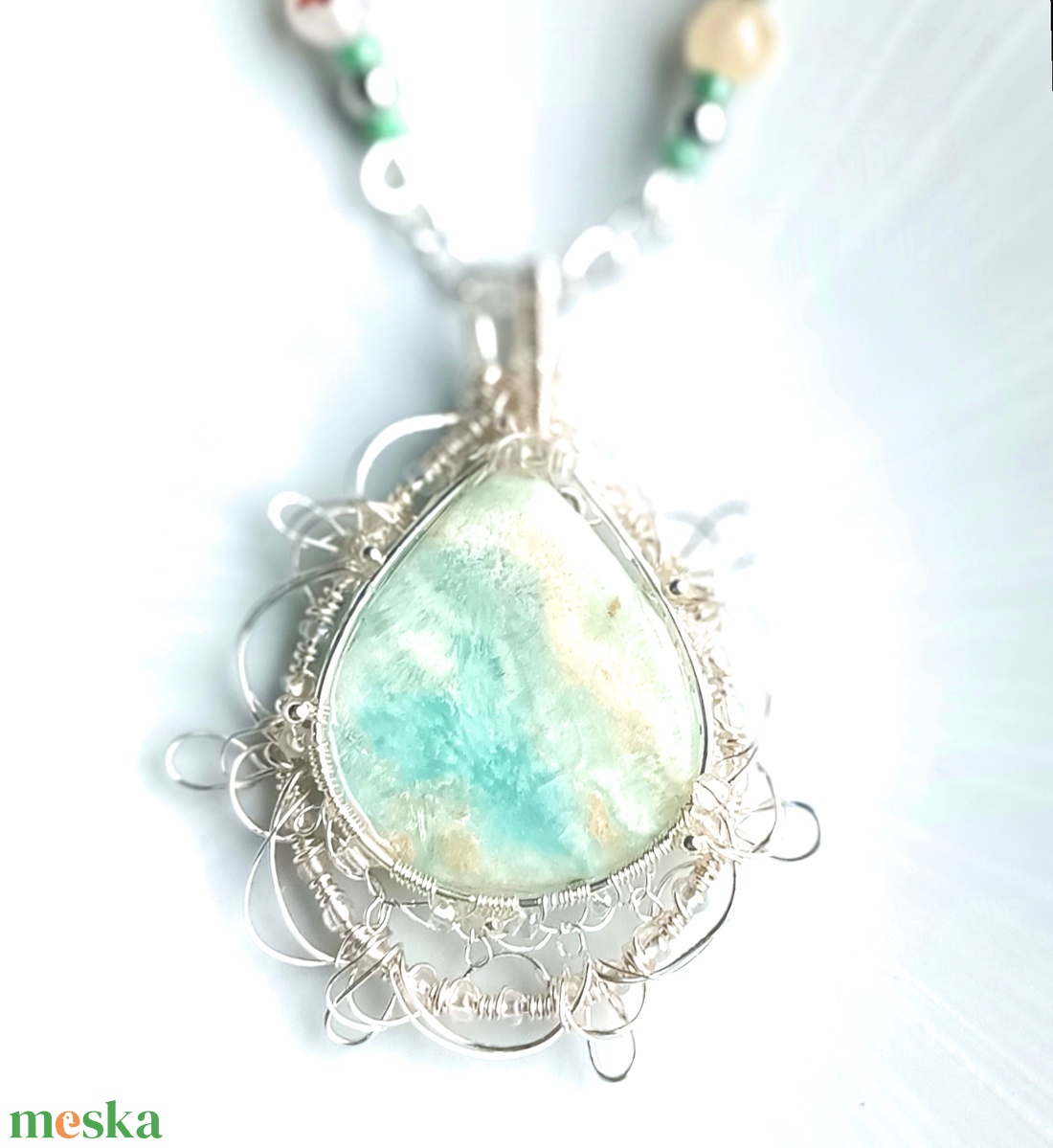 Larimár és Jade valódi ásvány ékszer szett - esküvő - ékszer - ékszerszett - Meska.hu