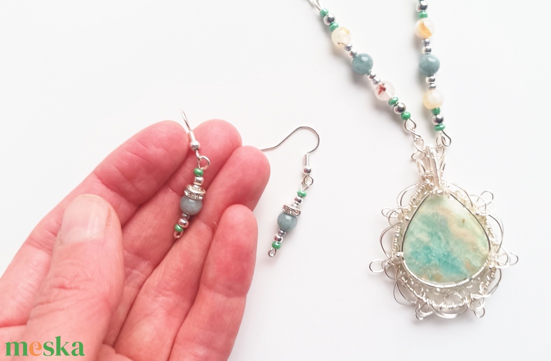 Larimár és Jade valódi ásvány ékszer szett - esküvő - ékszer - ékszerszett - Meska.hu