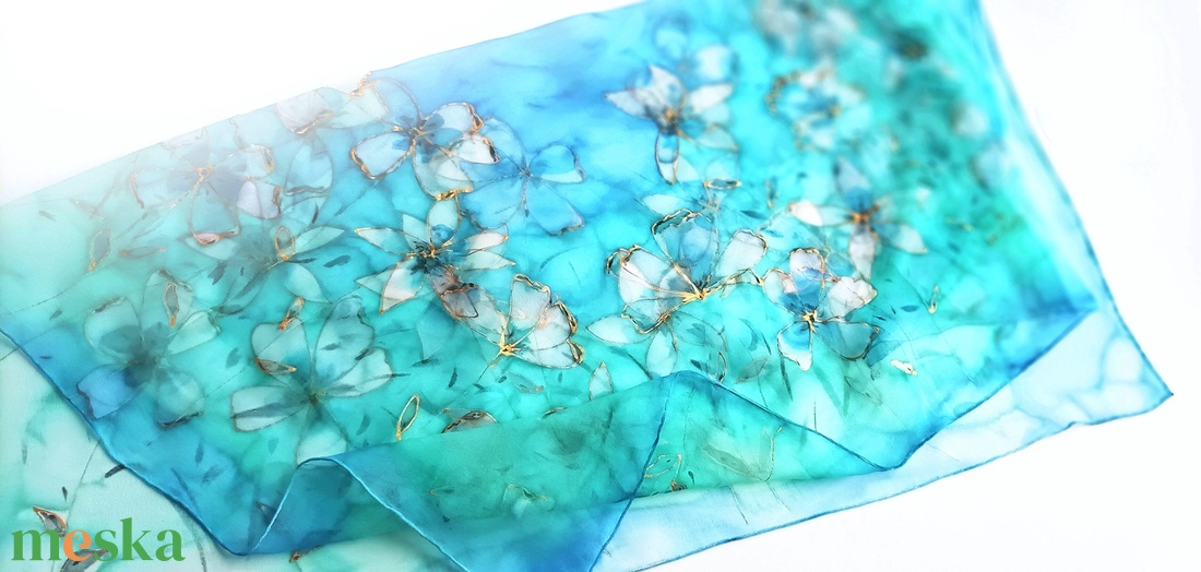 Csillagvirágok tiszta selyem kendő - ruha & divat - sál, sapka, kendő - sál - Meska.hu