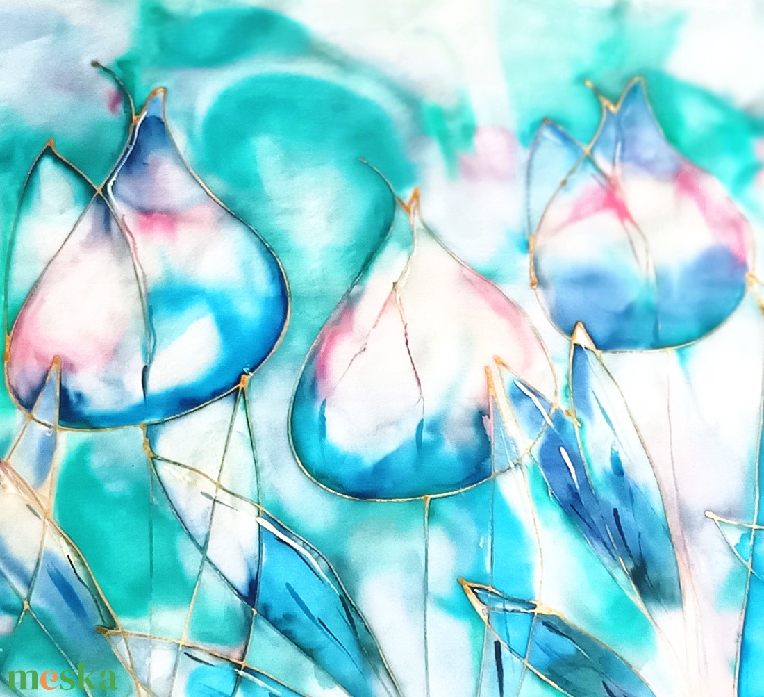 Akvarell tulipánok tiszta selyem sál - ruha & divat - sál, sapka, kendő - sál - Meska.hu