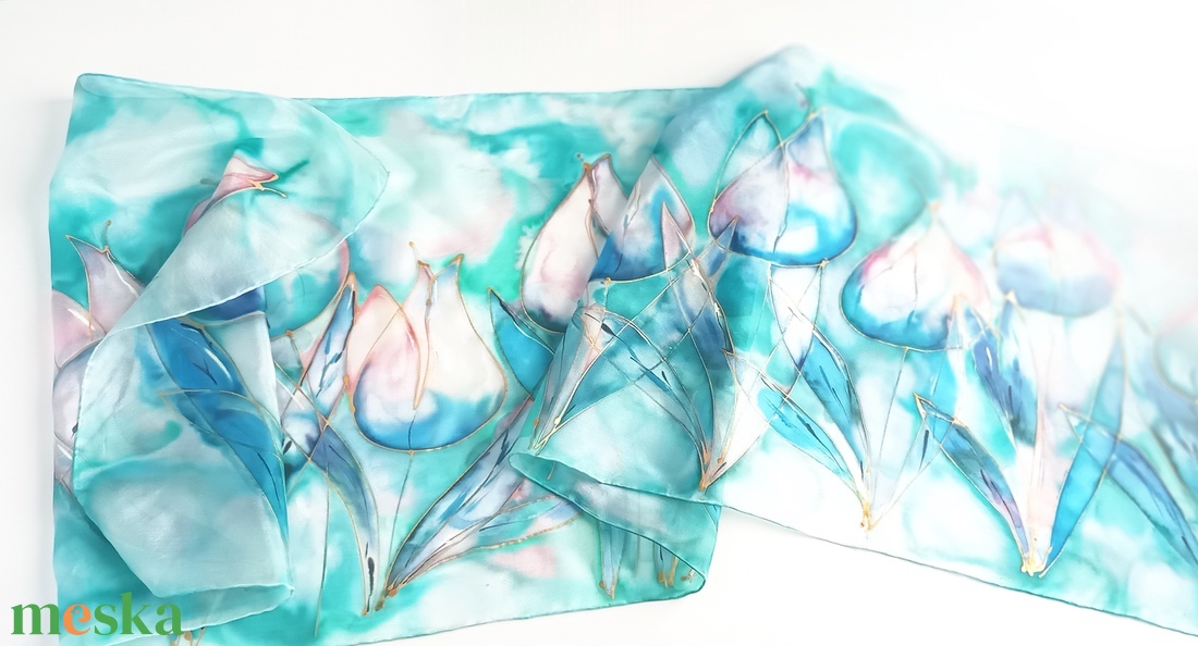 Akvarell tulipánok tiszta selyem sál - ruha & divat - sál, sapka, kendő - sál - Meska.hu