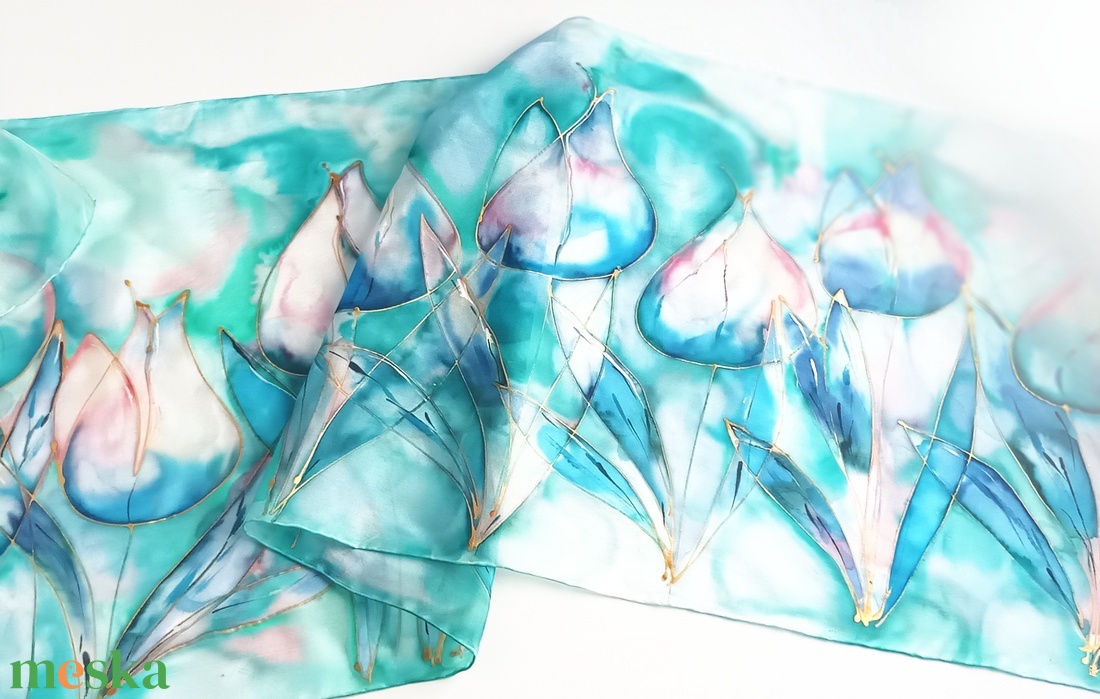 Akvarell tulipánok tiszta selyem sál - ruha & divat - sál, sapka, kendő - sál - Meska.hu