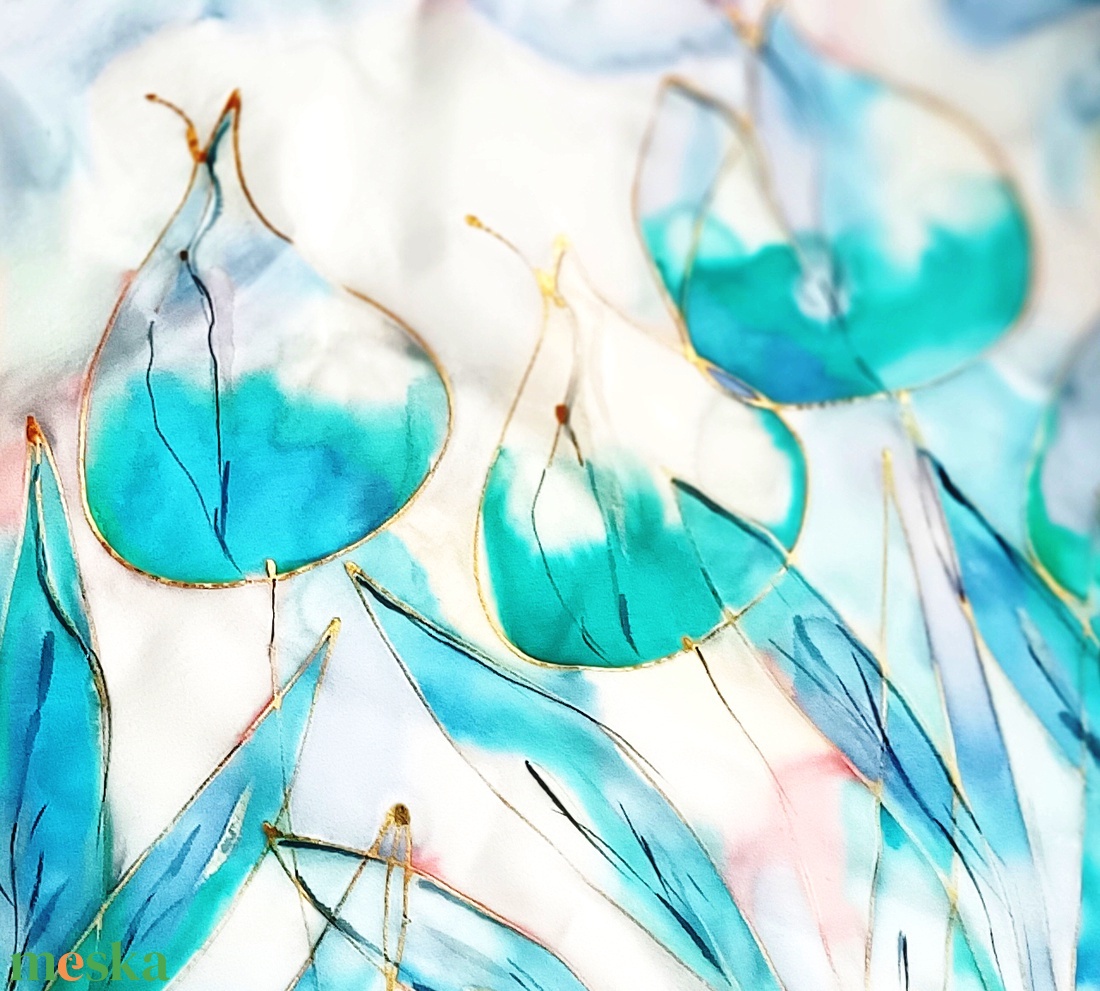 Esős tulipánok tiszta selyem sál - ruha & divat - sál, sapka, kendő - sál - Meska.hu