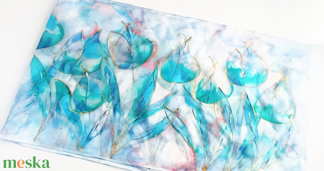 Esős tulipánok tiszta selyem sál - ruha & divat - sál, sapka, kendő - sál - Meska.hu