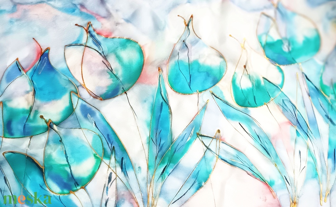 Esős tulipánok tiszta selyem sál - ruha & divat - sál, sapka, kendő - sál - Meska.hu