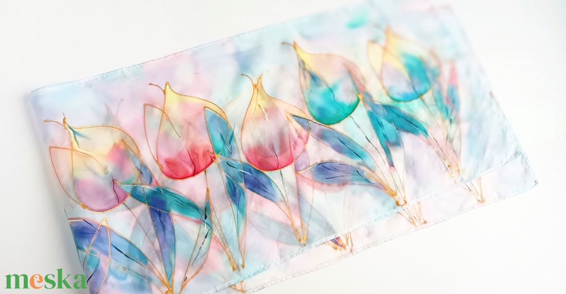 Pasztell tulipánok tiszta selyem sál - ruha & divat - sál, sapka, kendő - sál - Meska.hu