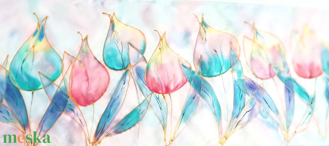 Pasztell tulipánok tiszta selyem sál - ruha & divat - sál, sapka, kendő - sál - Meska.hu