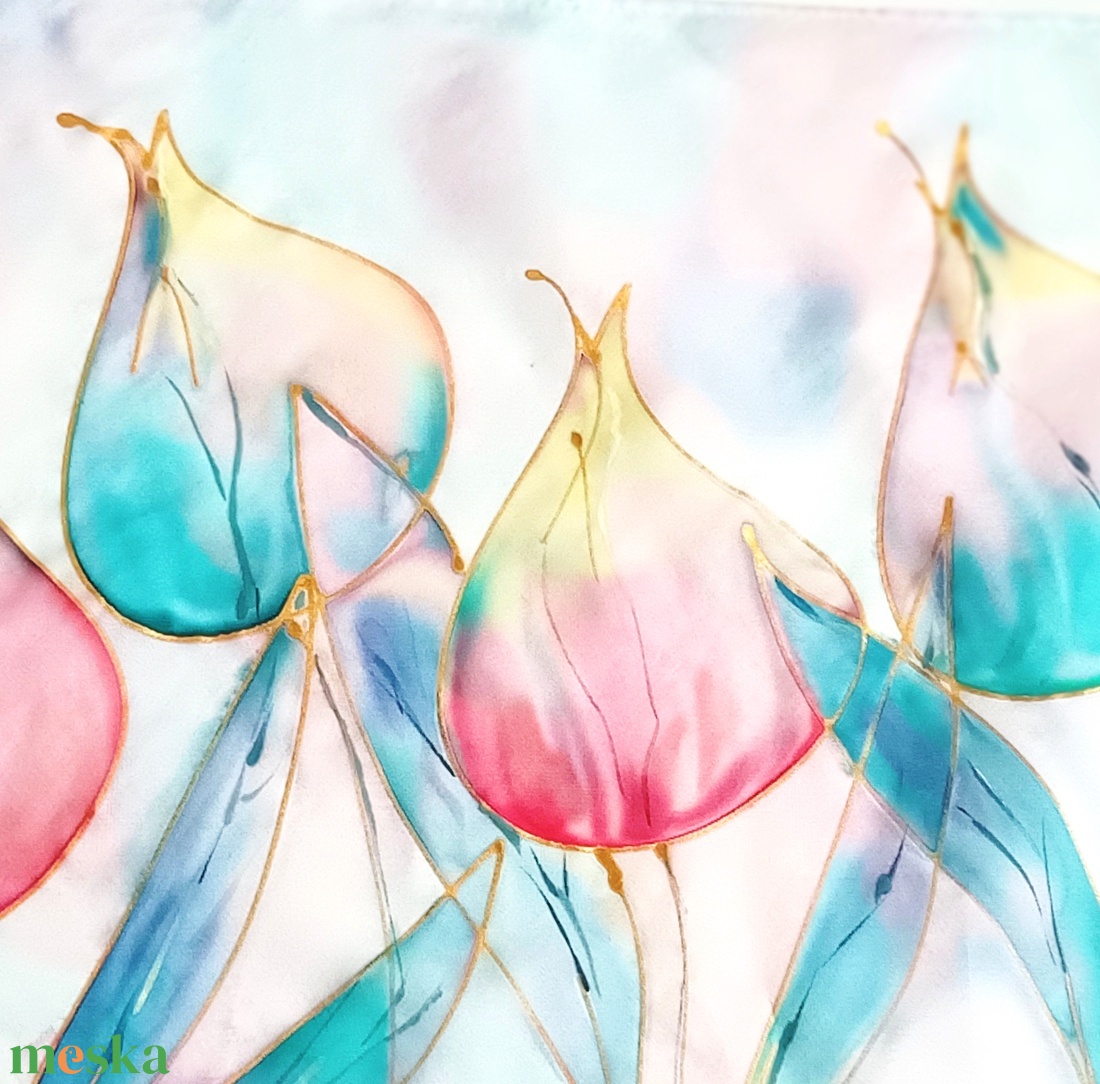 Pasztell tulipánok tiszta selyem sál - ruha & divat - sál, sapka, kendő - sál - Meska.hu