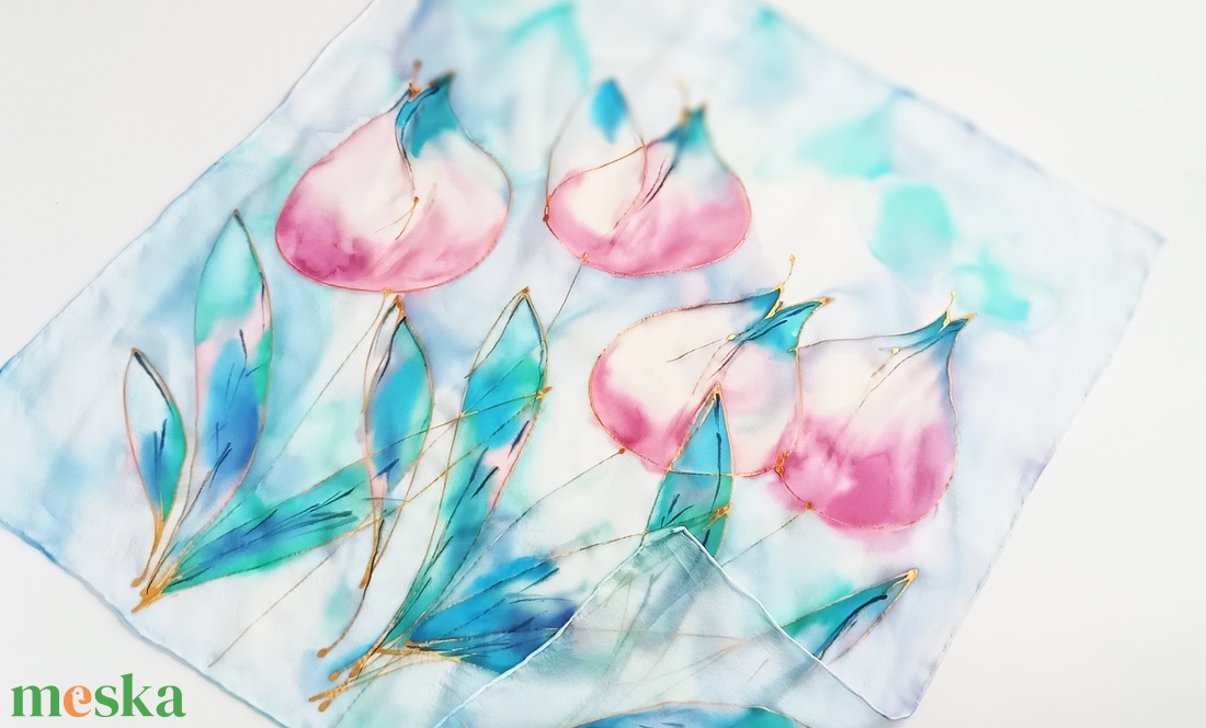 Félénk tulipánok tiszta selyem kendő - ruha & divat - sál, sapka, kendő - sál - Meska.hu