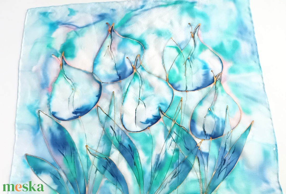 Aquamarin tiszta selyem kendő - ruha & divat - sál, sapka, kendő - sál - Meska.hu