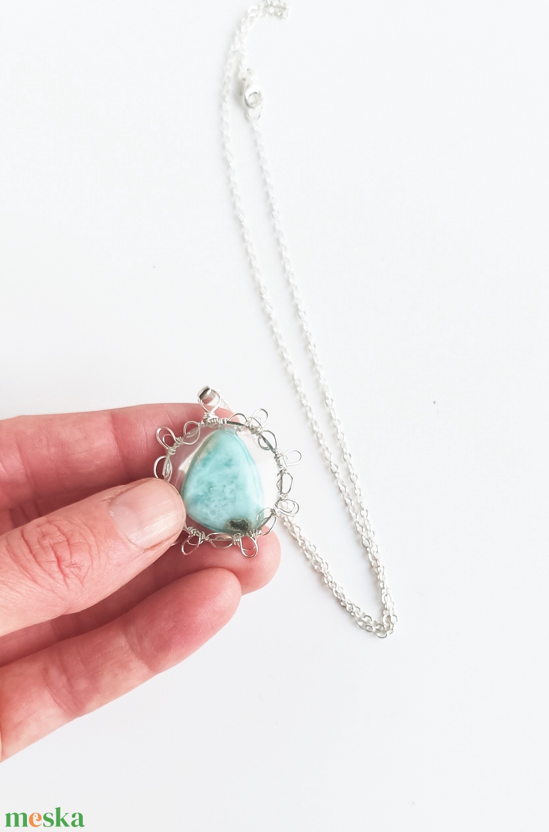 Larimár természetes ásvány nyaklánc - ékszer - nyaklánc - medálos nyaklánc - Meska.hu