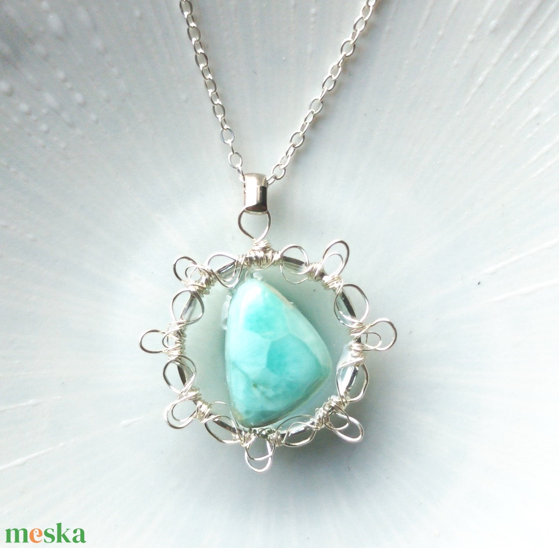 Larimár természetes ásvány nyaklánc - ékszer - nyaklánc - medálos nyaklánc - Meska.hu